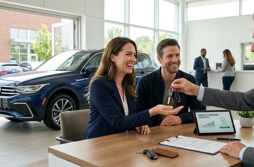 Happy customer receiving car keys